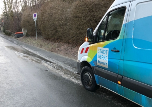 Wasserrohrbruch am Rodersberg Bayreuth. Foto: Susanne Monz