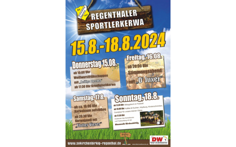 Das offizielle Plakat der Regenthaler Sportlerkerwa. Quelle: SV Kirchenbirkig/Regenthal www.svkirchenbirkig-regenthal.de