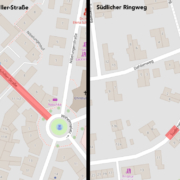 Eine Vollsperrung gilt für die in Rot hervorgehobenen Straßenstrecken. Quelle: OpenStreetMaps www.openstreetmap.org/copyright